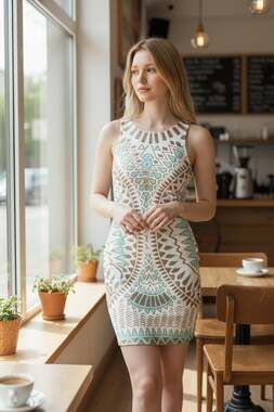 Verty Sleeveless Tribal Print Bodycon Sequin Dress